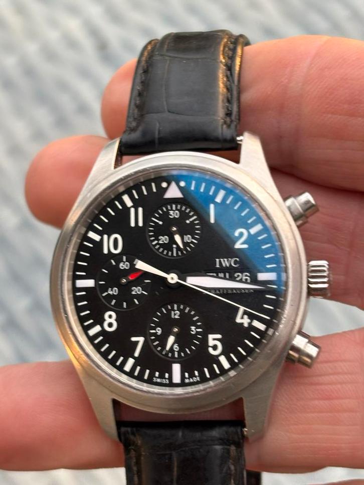 IWC Pilot Chrono 42mm - 2 Banden, Sieraden, Tassen en Uiterlijk, Horloges | Heren, Gebruikt, Polshorloge, Overige merken, Staal