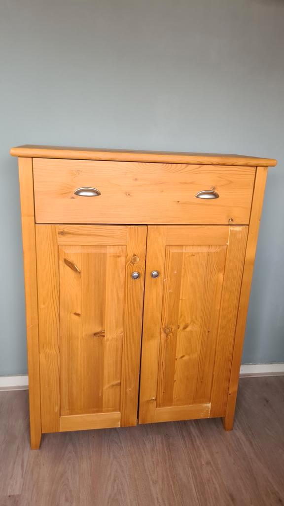 Grenenhouten kast met lade en deuren hout, Huis en Inrichting, Kasten | Dressoirs, Gebruikt, 50 tot 100 cm, 25 tot 50 cm, Met lade(s)