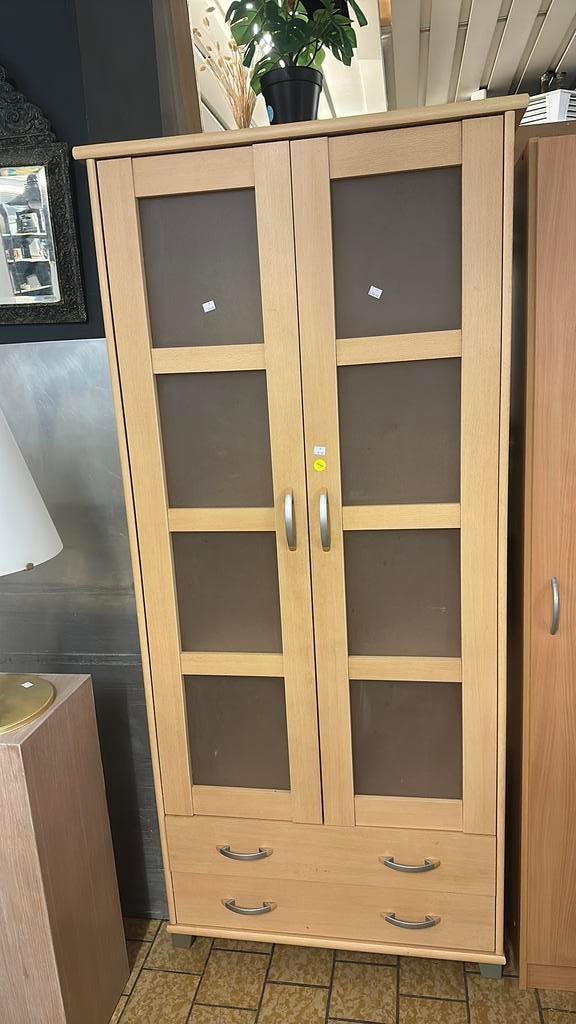 Vitrinekast hout, Ophalen, 50 tot 100 cm, Zo goed als nieuw, Onbekend