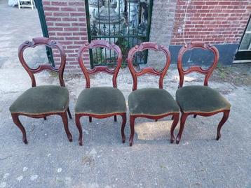 Set van 4 mahonie Biedermeier oorstoelen, groene velours. beschikbaar voor biedingen