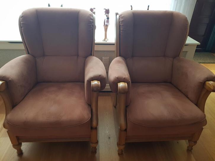 Fauteuils twee stuks zie foto's, Huis en Inrichting, Fauteuils, Gebruikt, Hout, Stof, 100 tot 125 cm, Minder dan 75 cm, Ophalen