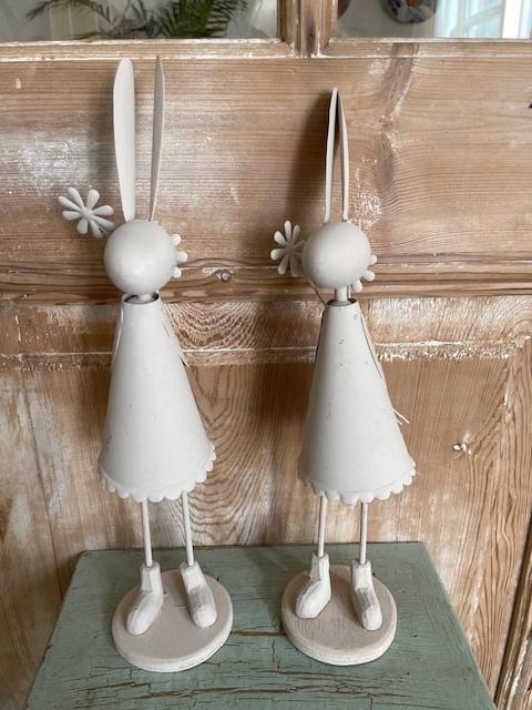 2 x decoratie Pasen. Gestyleerd wit haasje van blik en hout., Diversen, Pasen, Zo goed als nieuw, Ophalen