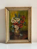 Vintage bloemstilleven Olie op Board, W. Helemeke, Ophalen of Verzenden