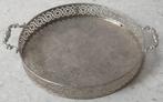 Gegraveerd metalen dienblad met twee handvatten, Ophalen of Verzenden, Gebruikt, Rond, Metaal