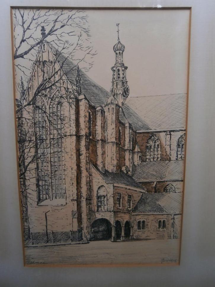 Bob Brobbel, Gekl Litho v/d Grote Kerk Alkmaar, Antiek en Kunst, Kunst | Litho's en Zeefdrukken, Ophalen