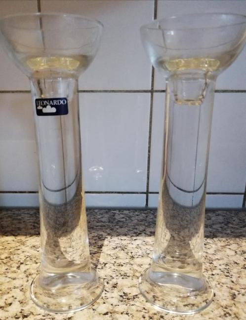 Kandelaar. LEONARDO. Design kandelaar. Glas. 2 stuks., Huis en Inrichting, Woonaccessoires | Kandelaars en Kaarsen, Zo goed als nieuw