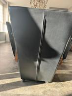 8 Zwarte lederen eetkamerstoelen ophalen, Ophalen, Gebruikt, Minder dan 75 cm, Leer