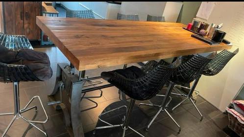 Houten tafel/ statafel met stoelel industrieel, Huis en Inrichting, Tafels | Statafels, Zo goed als nieuw, Ophalen
