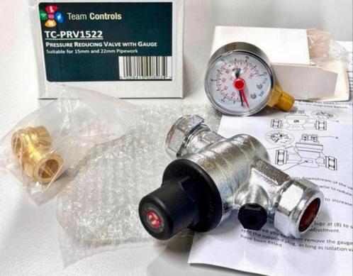 Waterdrukregulerende reductieklep + meter 15 / 22 mm Nieuw, Doe-het-zelf en Verbouw, Verwarming en Radiatoren, Ophalen of Verzenden