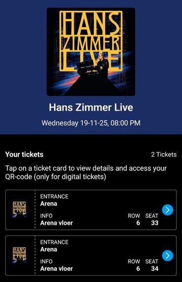 Hans Zimmer Live - The Next Level - Rotterdam Ahoy 19-11-25 beschikbaar voor biedingen