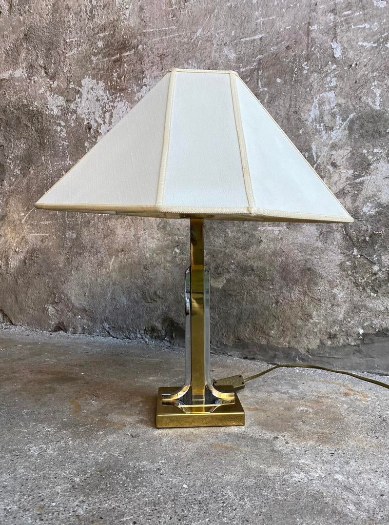 Solken Leuchten messing schemerlamp,  jaren 80, Gebruikt, Ophalen of Verzenden, Solken Leuchten, Stof