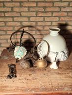 Defecte Petroleum Hanglamp met Glazen Kappen, Antiek en Kunst, Ophalen of Verzenden