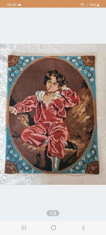 Vintage petit point borduurwerk jongen beschikbaar voor biedingen