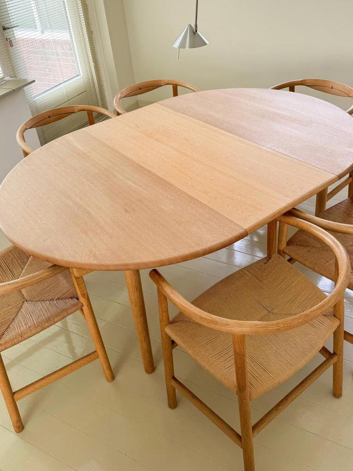 Hans Wegener eetkamerset (6 stoelen), Huis en Inrichting, Stoelen, Gebruikt, Vijf, Zes of meer stoelen, Hout, Riet of Rotan, Bruin