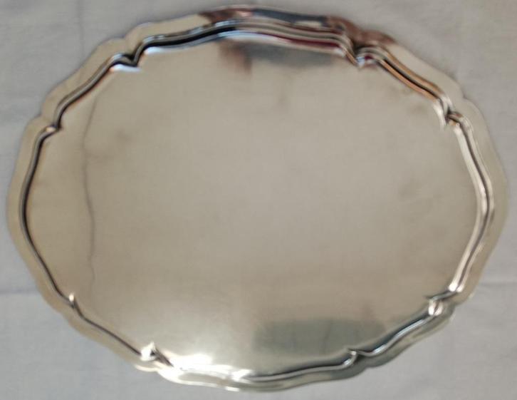 Ovaal zilveren dienblad Chippendale 42 cm Massief 835 zilver, Antiek en Kunst, Antiek | Goud en Zilver, Zilver, Ophalen of Verzenden