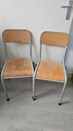 Franse houten schoolstoel, Huis en Inrichting, Stoelen, Ophalen, Gebruikt, Bruin, Metaal