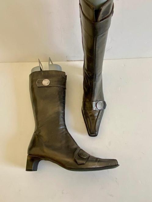 i657 Spiral: maat 41 hoge leren laarzen zwart/brons leer, Kleding | Dames, Schoenen, Zo goed als nieuw, Hoge laarzen, Zwart, Ophalen of Verzenden