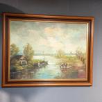 Antiek XL olieverf schilderij op linnen, Ophalen of Verzenden