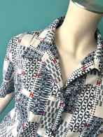 Vintage jaren 70 blouse wit/blauw motief maat 38, Maat 38/40 (M), Verzenden, Wit, Vintage