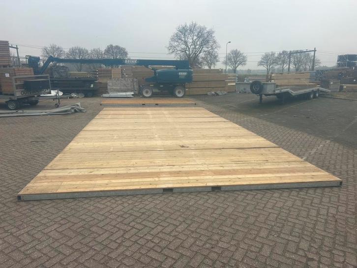 Verplaatsbare vloer met staal frame 9,8x5m + hoes, Tuin en Terras, Terrasdelen en Vlonders, Zo goed als nieuw, Hout, Ophalen of Verzenden