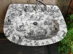 Wastafel op zuil zwart decor paarden honden vogels herten, Antiek en Kunst, Ophalen