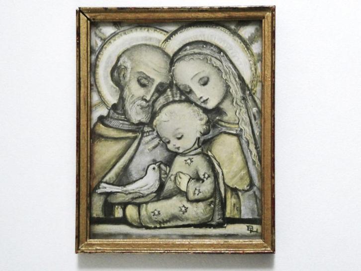 Jozef Maria en Jezus met duif, Berta Hummel lijstje, Antiek en Kunst, Antiek | Religie, Ophalen of Verzenden