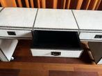 Stijlvol Bureau met leren Bekleding en lederen bureaustoel, Ophalen, Met wielen, Zo goed als nieuw, Bureau