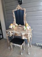Brocante landelijke kaptafel met krukje, Ophalen, Zo goed als nieuw, Hout, Minder dan 100 cm