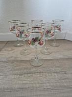 6 wijnglazen glazen bloemen vintage retro goud boho bohemian, Glas of Glazen, Ophalen of Verzenden, Overige stijlen, Glas