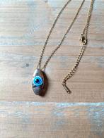 Goudkleurige ketting met blauwe boze oog hanger, Overige voorstellingen, Nieuw, Goud, Glas of Kristal