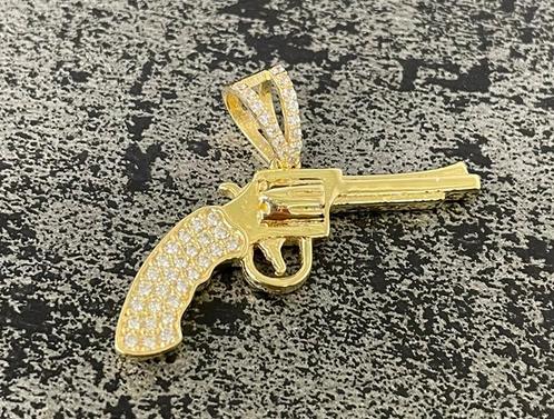 14 karaats gouden revolver hanger, Sieraden, Tassen en Uiterlijk, Kettinghangers, Nieuw, Goud, Goud, Overige voorstellingen, Ophalen of Verzenden