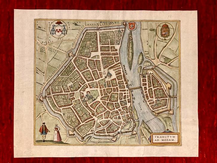 Plattegrond Maastricht, Braun en Hogenberg, 1572-1618, Antiek en Kunst, Kunst | Etsen en Gravures, Verzenden