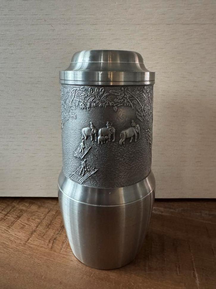 Vintage Tinnen Pot met Deksel - Thailand, Huis en Inrichting, Woonaccessoires | Vazen, Gebruikt, Zwart, Minder dan 50 cm, Overige materialen