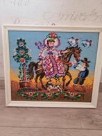 Vintage borduur kleur borduursel geborduurd in oude lijst, Ophalen of Verzenden, Gebruikt, Patroon