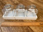 Glazen Vaasjes met Houten Houder, Gebruikt, Overige kleuren, Ophalen of Verzenden, Glas