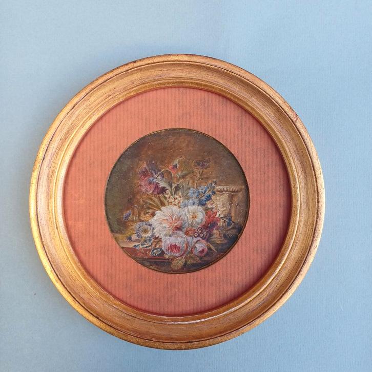 Miniatuur bloemstilleven met vaas 19e eeuw, Antiek en Kunst, Kunst | Schilderijen | Klassiek, Ophalen of Verzenden