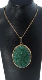 Jade Nefriet bloem 14k gouden vintage ketting hanger groot