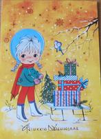 Gelukkig Nieuwjaar - getekend meisje met slee en cadeautjes, Verzamelen, Verzenden, 1980 tot heden, Ongelopen, Overige thema's