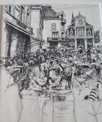 Markt Sittard terras Schrage met de Sint-. Michiels kerk, Antiek en Kunst, Ophalen of Verzenden