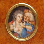 18e-eeuwse miniatuur, schilderij, amoureuze ontmoeting, Antiek en Kunst, Kunst | Schilderijen | Klassiek, Ophalen of Verzenden
