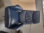 Prominent relaxfauteuil blauw leer, Huis en Inrichting, Fauteuils, Ophalen, Minder dan 75 cm, Leer, Zo goed als nieuw