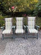 3 Tuinstoelen met bijpassende kussens, Ophalen, Gebruikt, Plastic, Verstelbaar