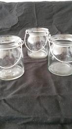 3 ge-etst glazen waxine glaasjes, Huis en Inrichting, Woonaccessoires | Kandelaars en Kaarsen, Ophalen, Zo goed als nieuw, Overige materialen