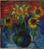 Lydia Duif 1951 zonnebloemen schilderij 100 x 90 cm zeldzaam, Antiek en Kunst, Ophalen