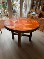 Eettafel rond handgemaakt sloophout/teakhout, Sloophouten hardhouten tafel, 100 tot 150 cm, Teakhout, Rond