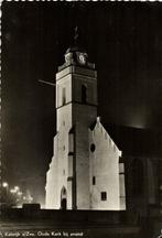Katwijk a/Zee, Oude Kerk bij avond - 1956 gelopen, Ophalen of Verzenden, 1920 tot 1940, Gelopen, Noord-Brabant