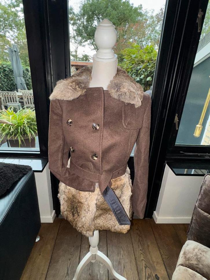 Stefanel wollen jas maat 40 (IT) met bont, Kleding | Dames, Jassen | Winter, Zo goed als nieuw, Maat 36 (S), Bruin, Ophalen of Verzenden