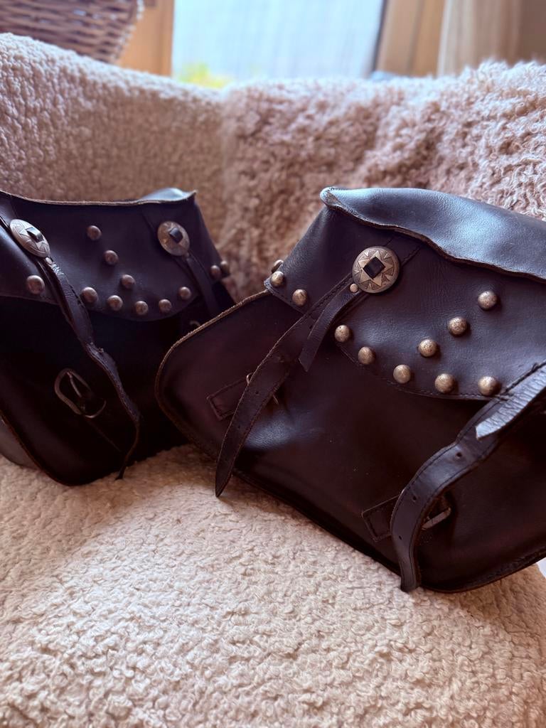 Vintage Leren Motortassen - Hippie Rocker Bohemian, Motoren, Vintage, Gebruikt, Vintage, Vintage