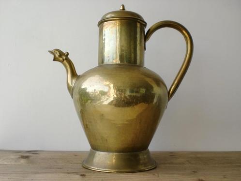 Grote, antieke geel koperen Kan met ganzenkop als tuit, 38cm, Antiek en Kunst, Antiek | Koper en Brons, Koper, Ophalen of Verzenden