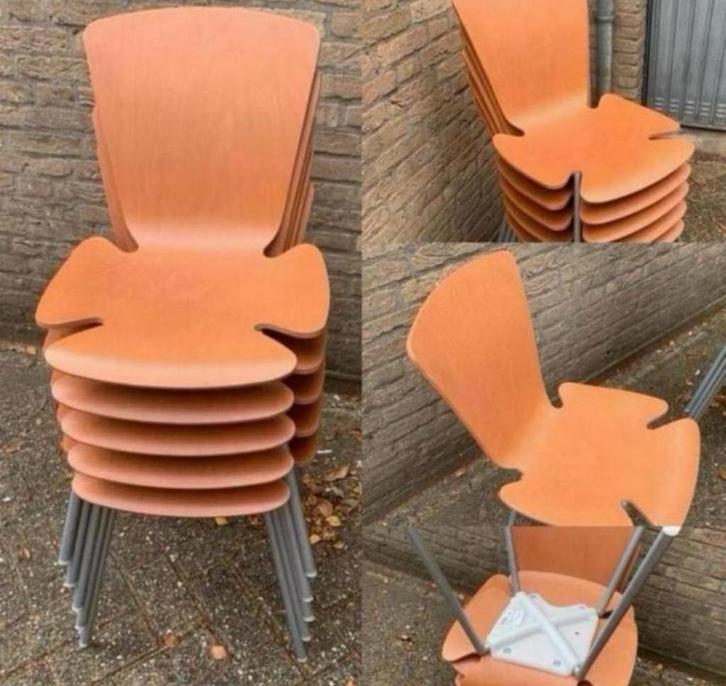 5 x Design stoelen van Kembo 2006 vlinder model stapelbaar, Huis en Inrichting, Stoelen, Gebruikt, Vijf, Zes of meer stoelen, Hout